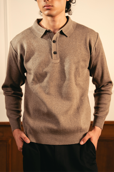 Classic Knitted Polo Shirt - Camel