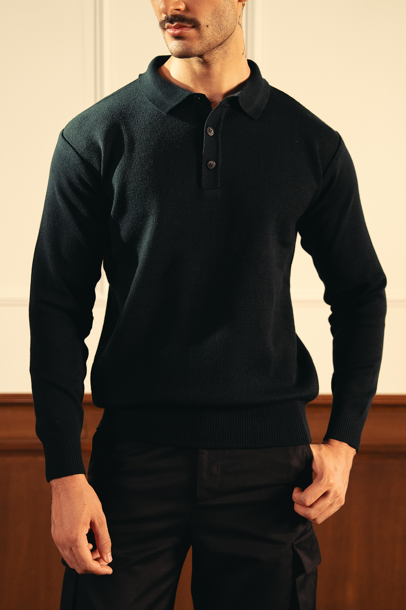 Classic Knitted Polo Shirt - Dark Teal Secondary image