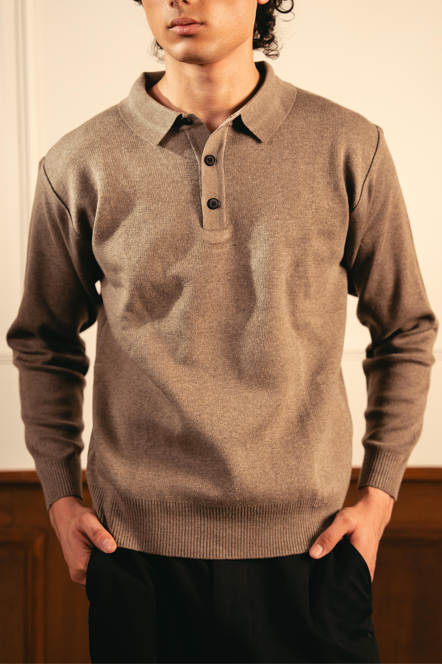 Classic Knitted Polo Shirt – Camel