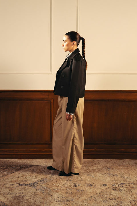 Double Breasted Cropped Trench Coat - Black