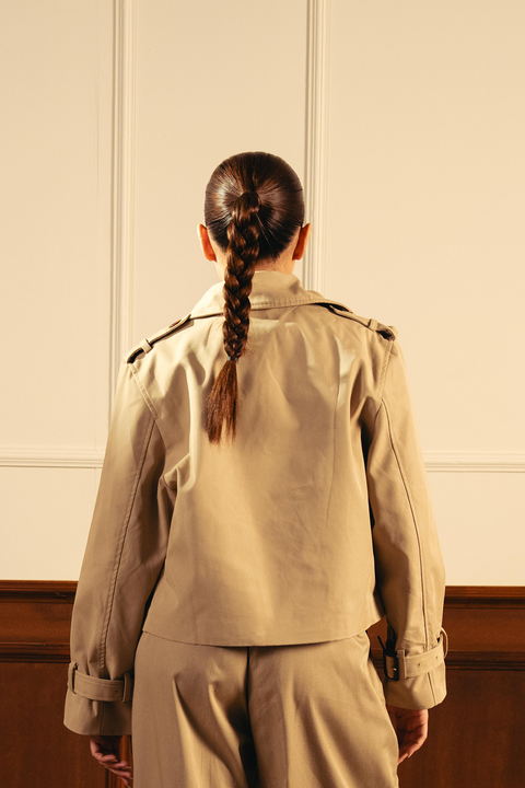 Double Breasted Cropped Trench Coat - Khaki