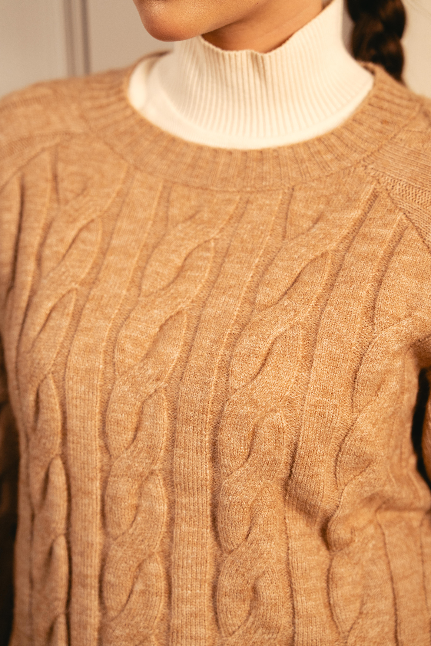 Dusty Cable Knit Sweater - Nude