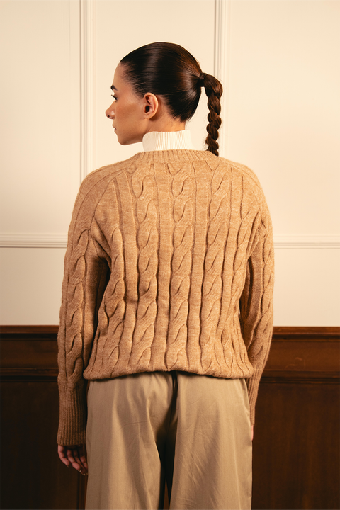Dusty Cable Knit Sweater - Nude