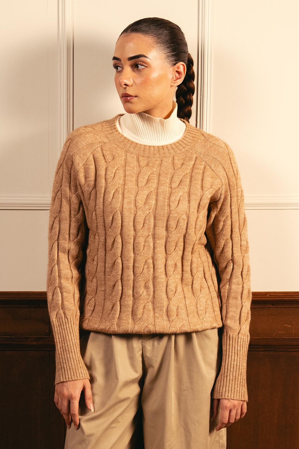 Dusty Cable Knit Sweater - Nude Main image