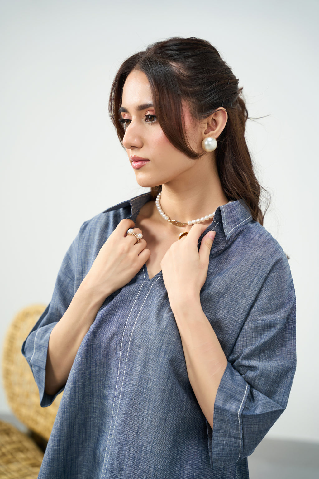 Dusty Blue Set - Denim Textured