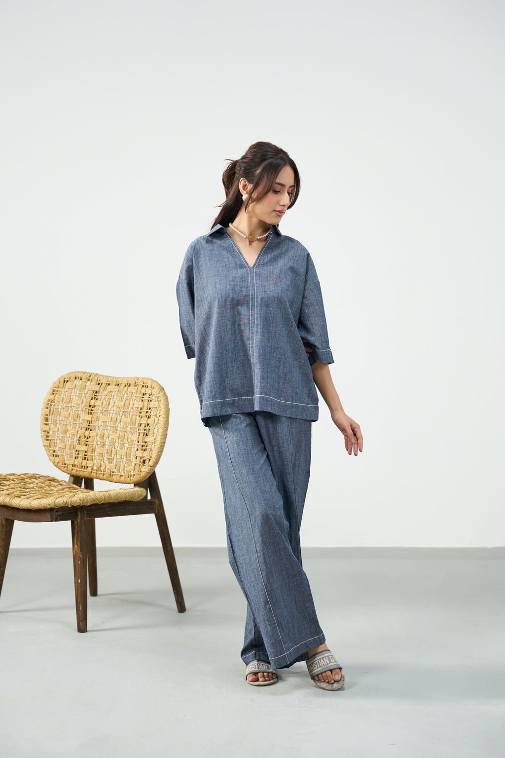 Dusty Blue Set - Denim Textured