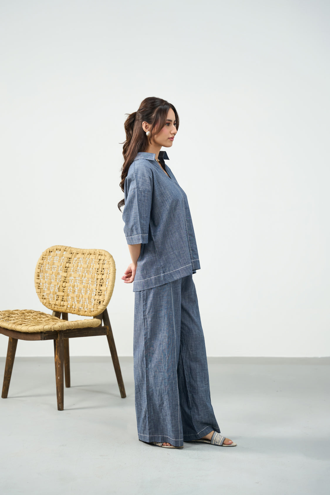 Dusty Blue Set - Denim Textured