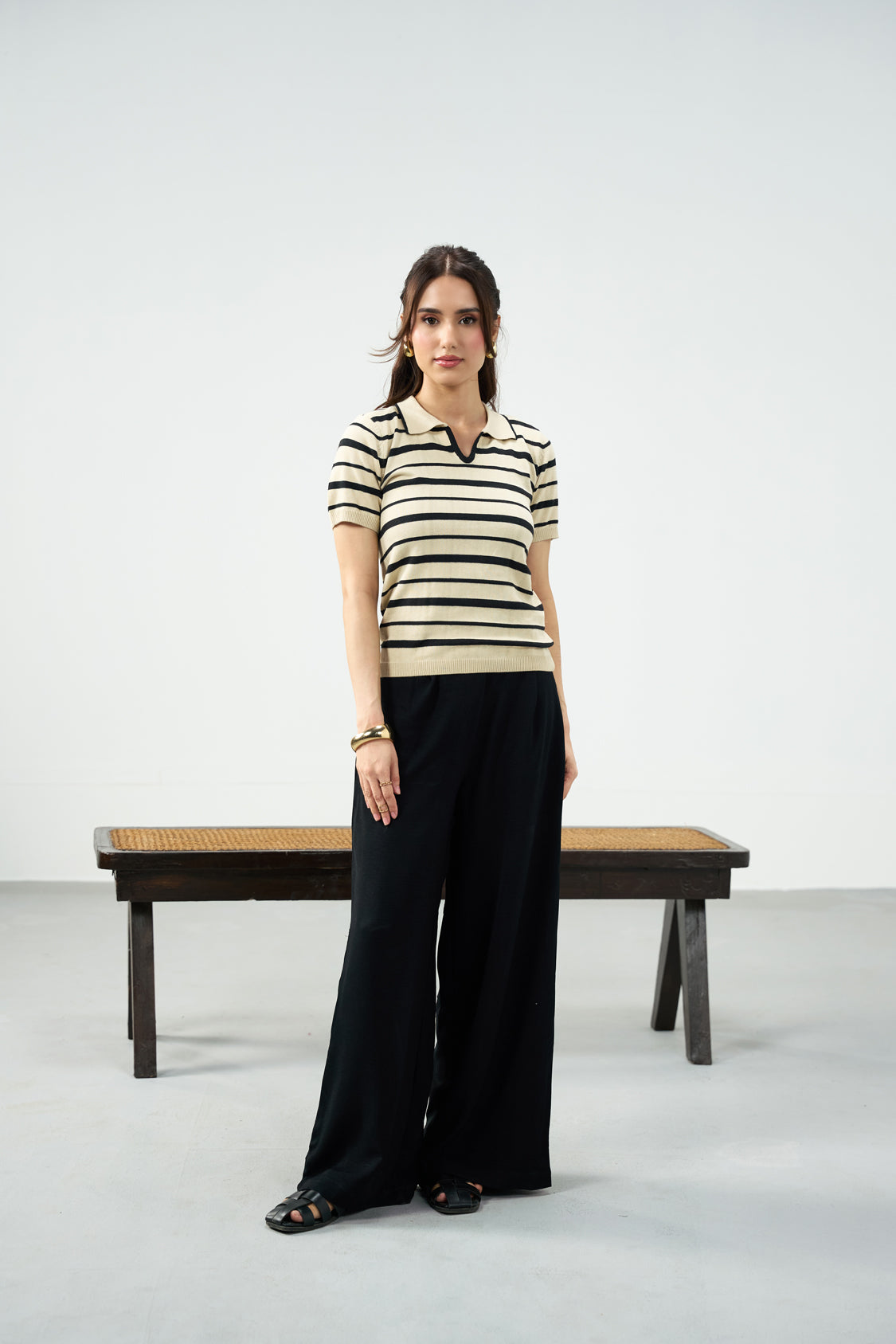 Everyday Stripes polo - Cream & Black Main image