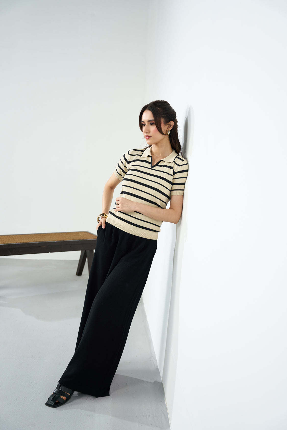 Everyday Stripes polo - Cream & Black