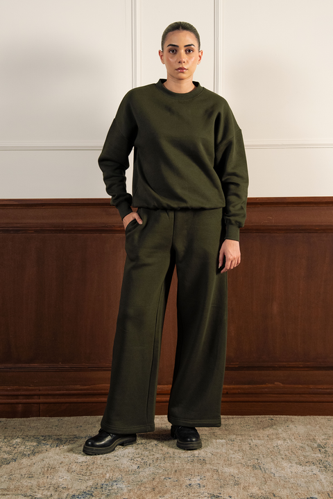 Everyday Wide Leg Sweatpants - Dark Green