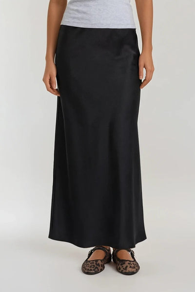 Textured Satin Skirt - Black