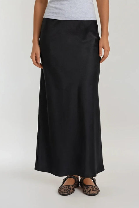 Textured Satin Skirt - Black