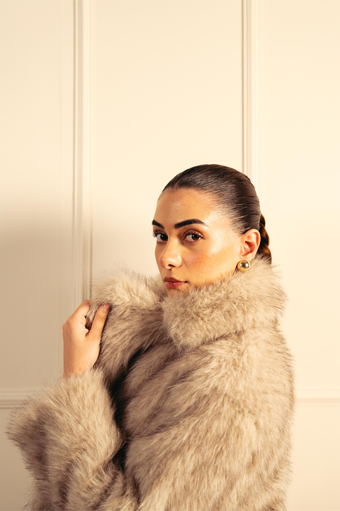 Faux Fur Short Coat - Steel Gray