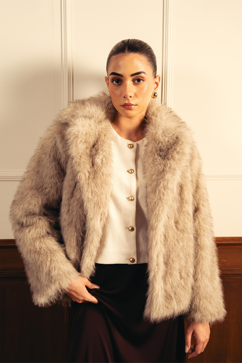 Faux Fur Short Coat - Steel Gray