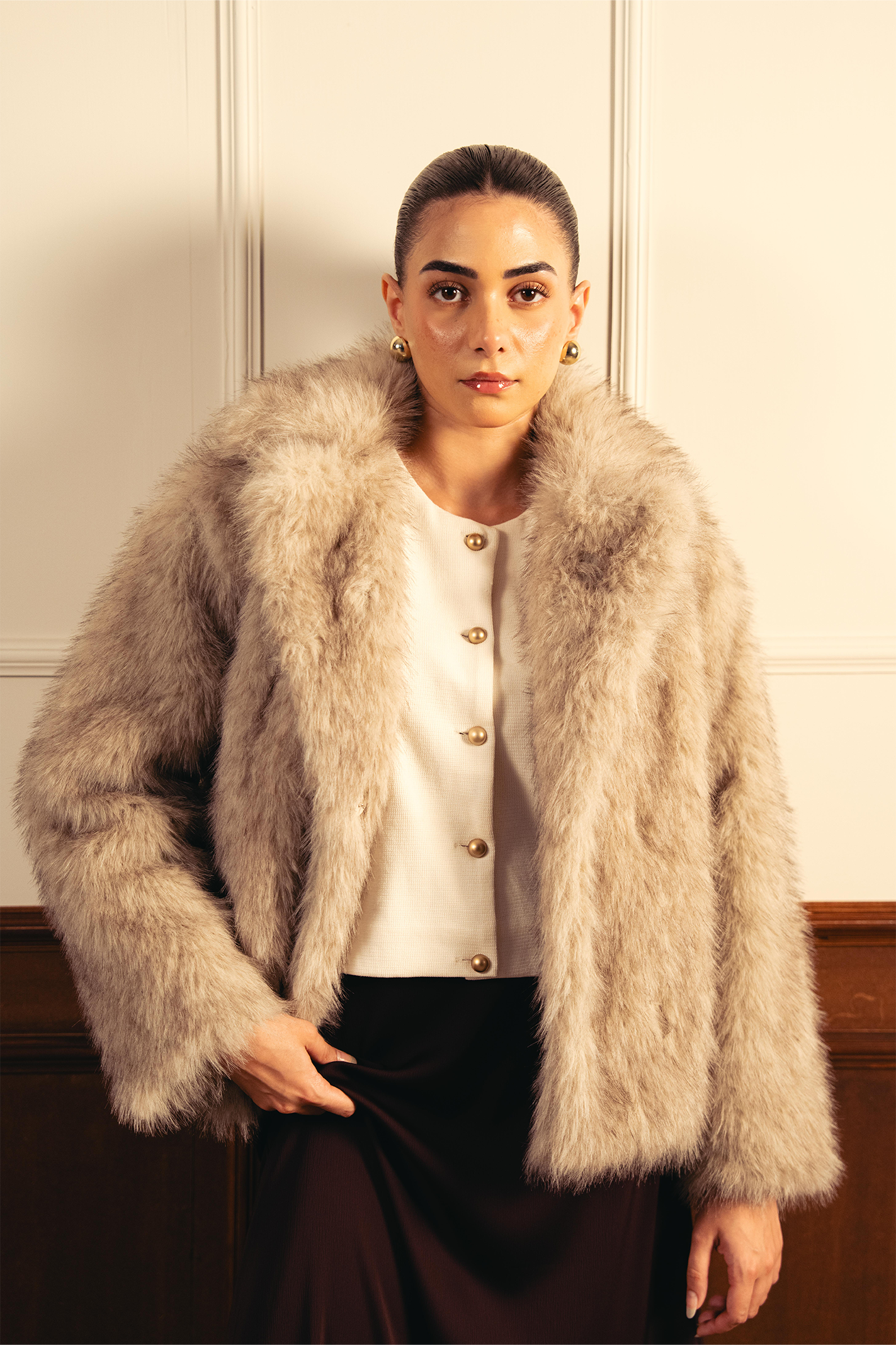 Faux Fur Short Coat - Steel Grey Secondary image