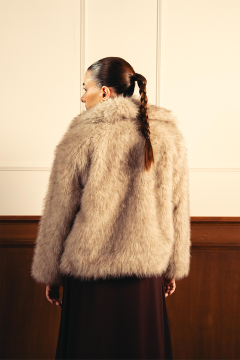 Faux Fur Short Coat - Steel Grey