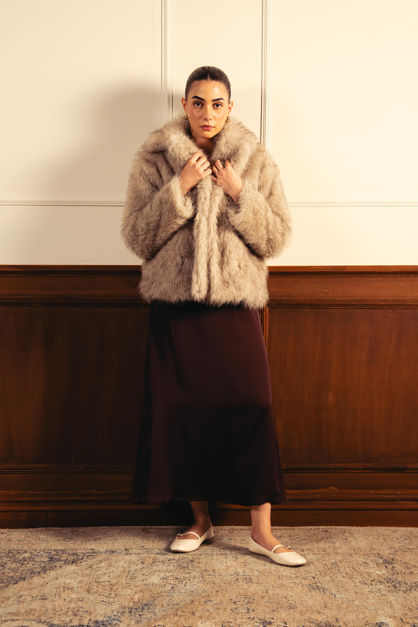 Faux Fur Short Coat - Steel Grey