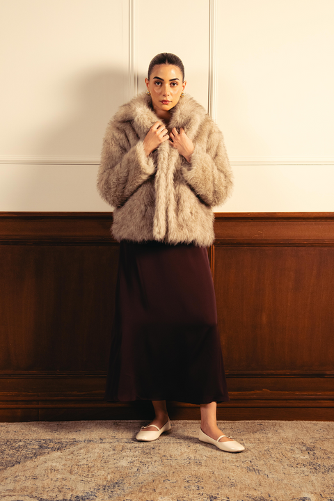 Faux Fur Short Coat - Steel Grey