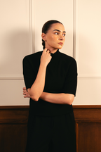 Fine Knit Mock Neck Top - Black