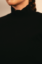 Fine Knit Mock Neck Top - Black