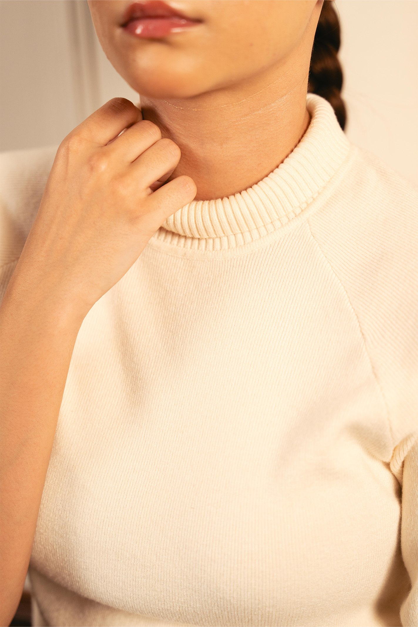 Fine Knit Mock Neck Top - Cream Secondary image