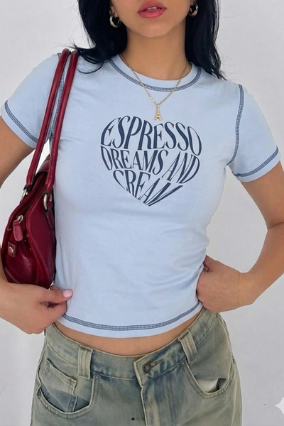 Body Fit Graphic Top - Light Blue