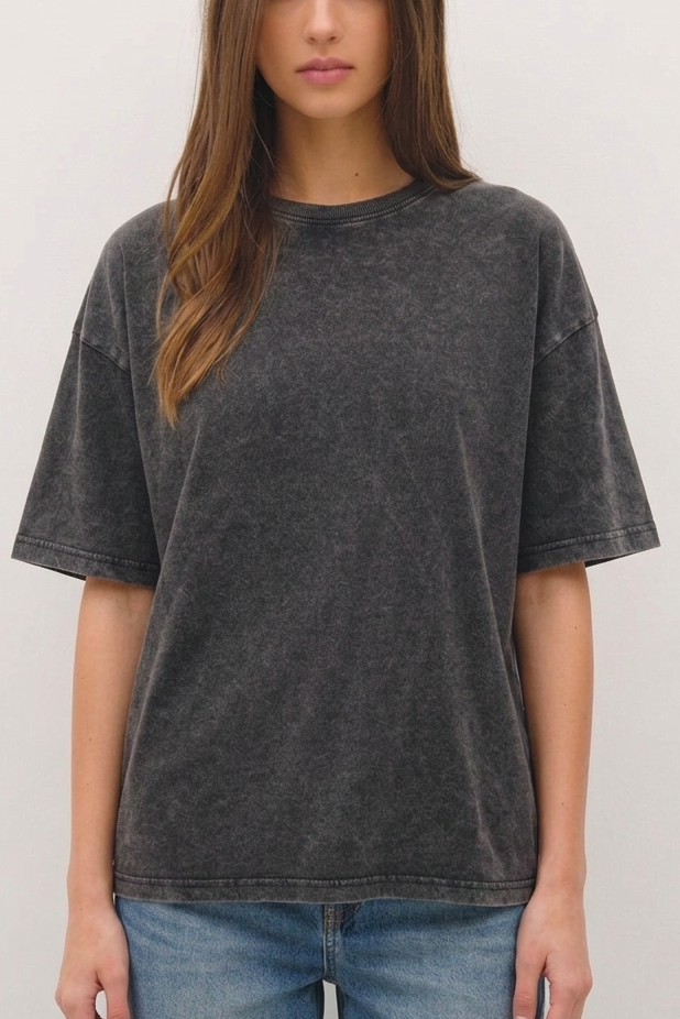 Women Oversized Wash Tee - Black Secondary image