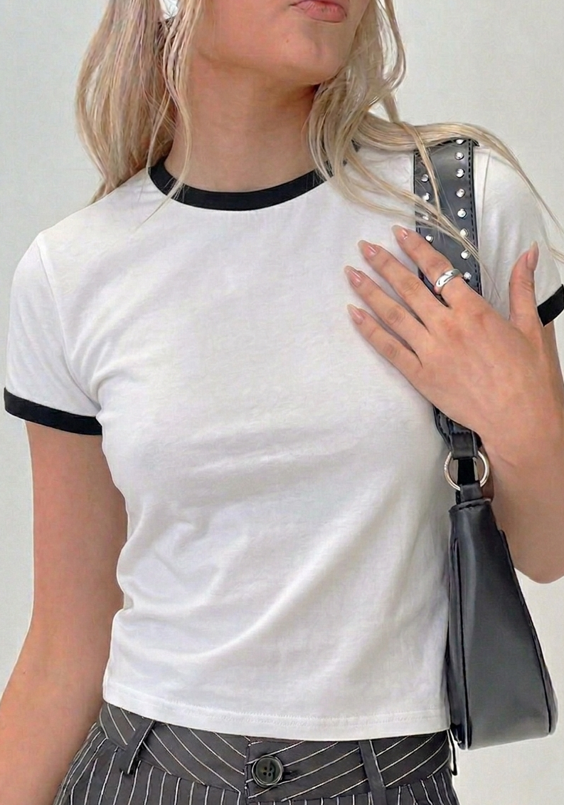 Crew Neck Tee - White and Black Main image