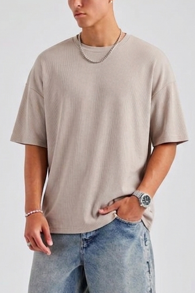 Textured Oversized T-Shirt – Nude