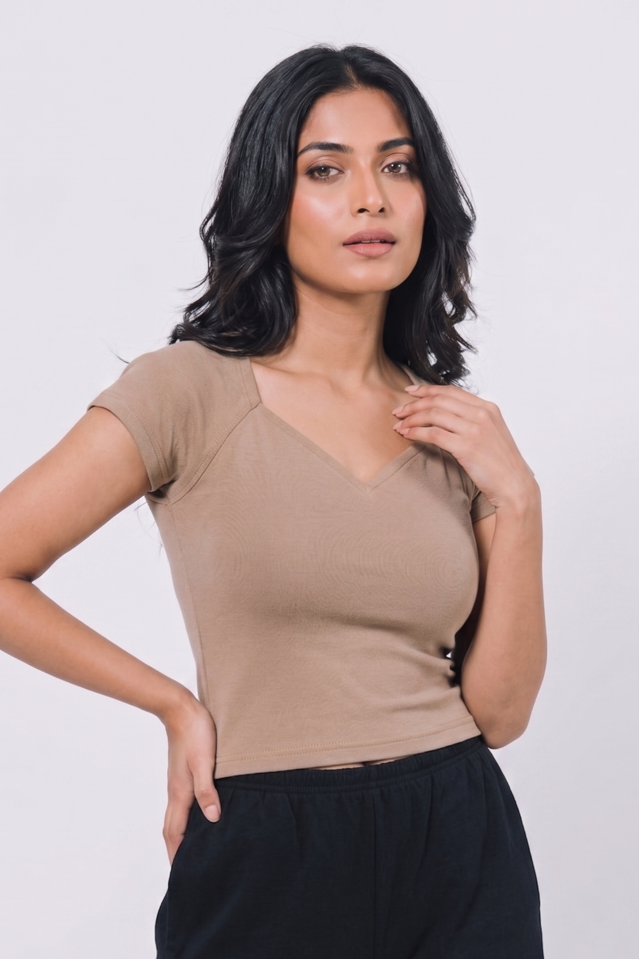 Sweetheart neck top - Coffee Main image