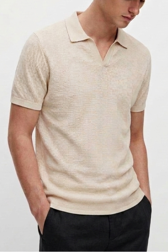 Textured Polo Shirt – Off White Secondary image