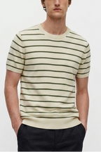Men Soft Knit Stripe Tee - Cream and Green