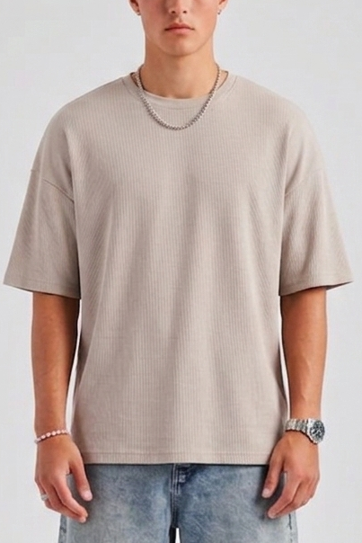 Textured Oversized T-Shirt – Nude