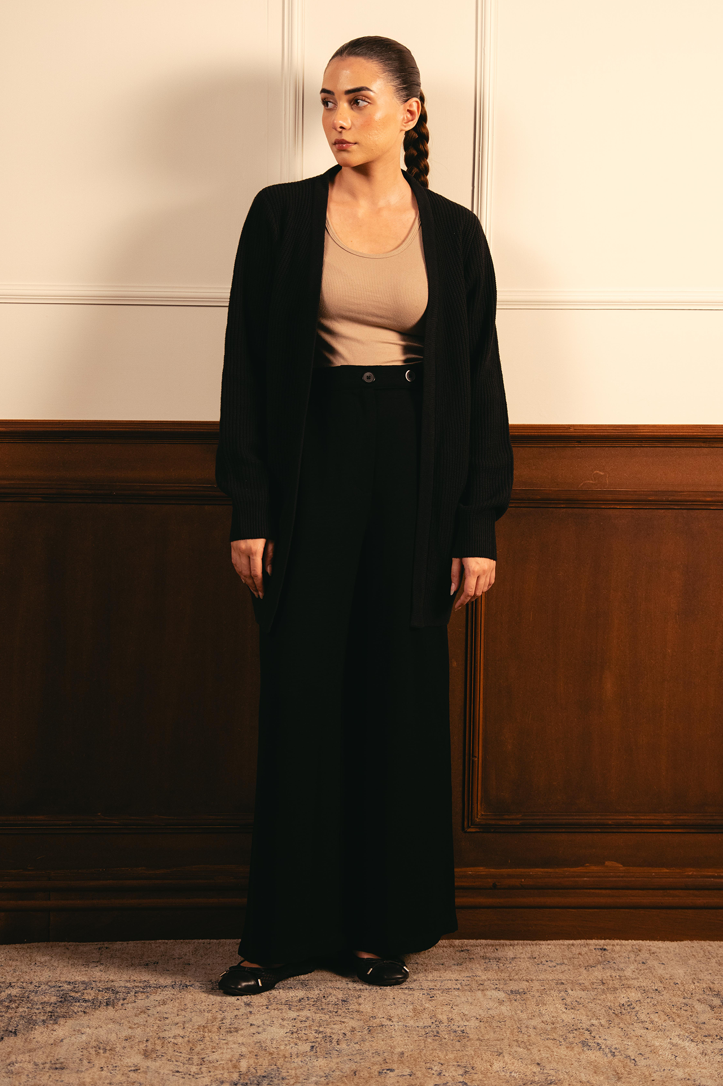 Front-Open Knit Cardigan - Black Secondary image