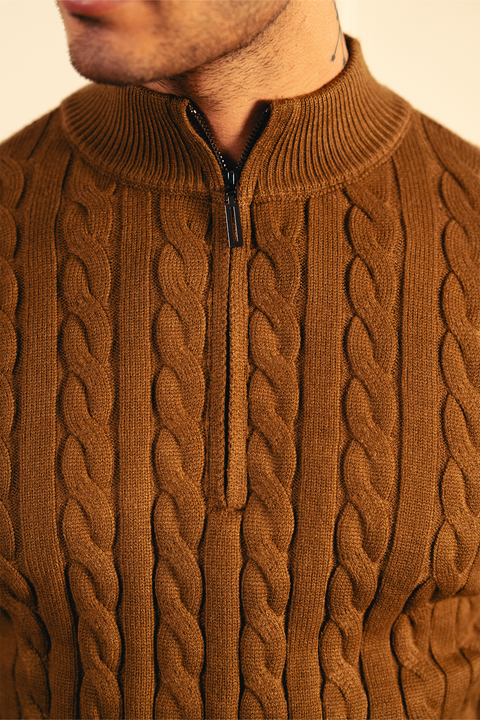 Heritage Cable Knit Sweater - Coffee Brown