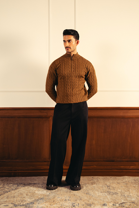 Heritage Cable Knit Sweater - Coffee Brown