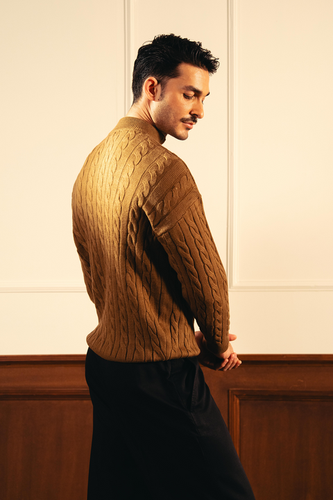 Heritage Cable Knit Sweater - Coffee Brown