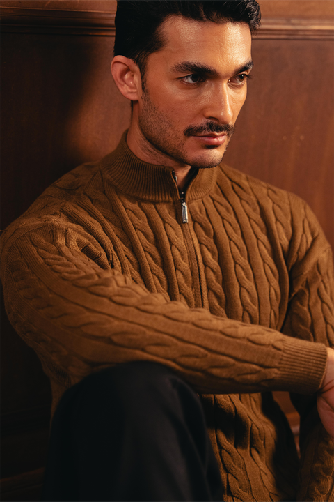 Heritage Cable Knit Sweater - Coffee Brown