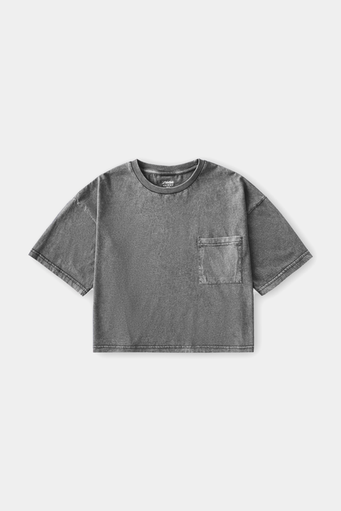 Washed Cropped Tee - Charcoal