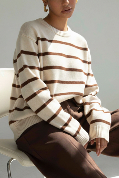 Monochrome Stripe Sweater - Cream Main image