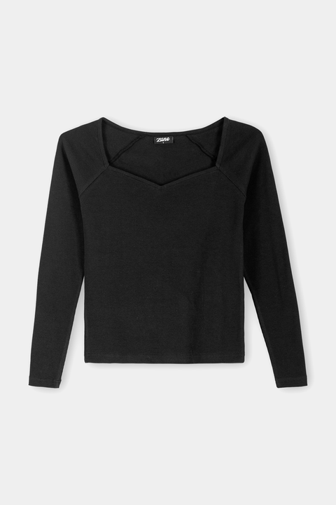 Sweet Heart Neck Top - Black