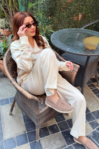 Autumn Glow Stripped Polo Sweater - Cream