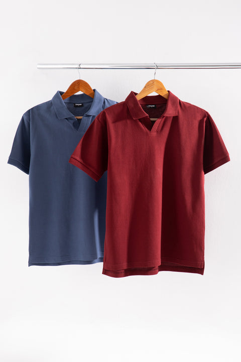 Textured Popcorn Polo - Maroon