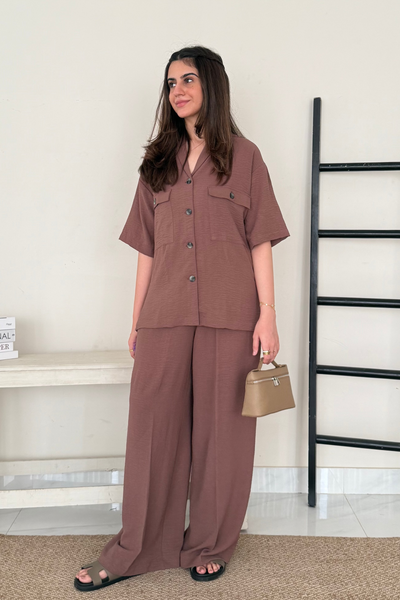 Shawl Collar Cord Set - Salmon Pink