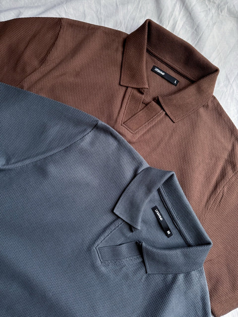 Textured Popcorn Polo Shirt - Brown