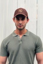 Textured Knitted Polo Shirt – Light Olive