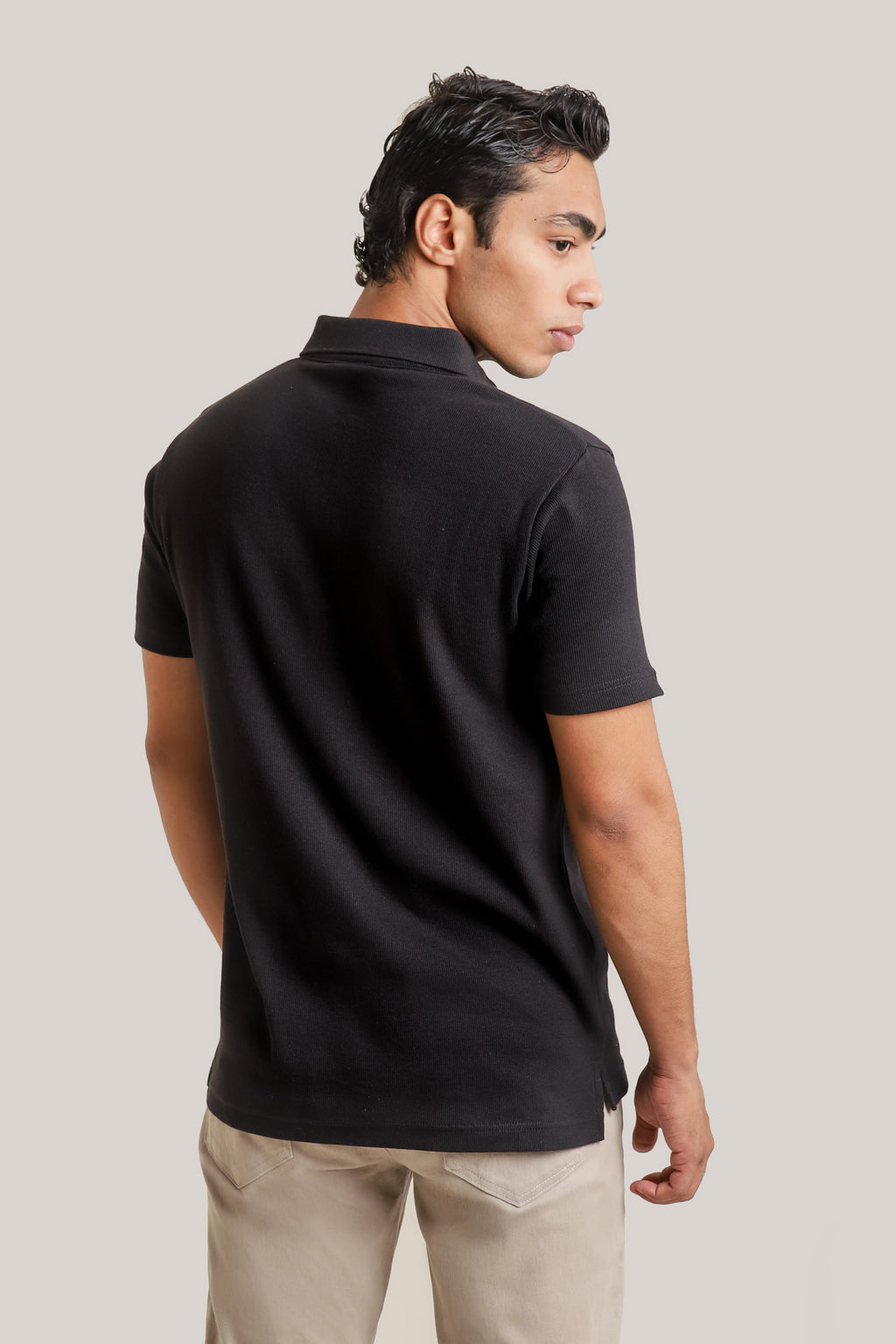 Rib textured zipper polo - Black