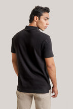 Rib textured zipper polo - Black