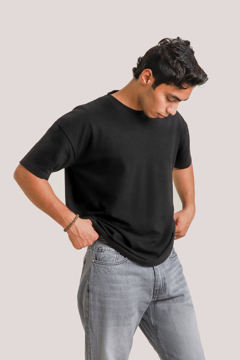 Pique Over Sized Tshirt - Black