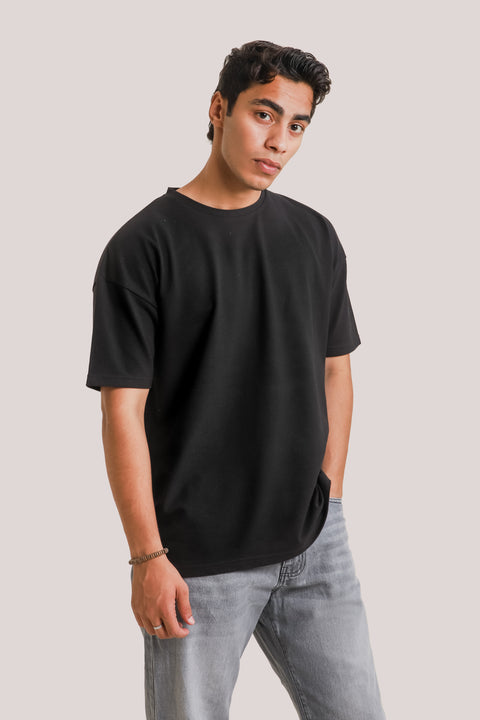 Pique Over Sized Tshirt - Black